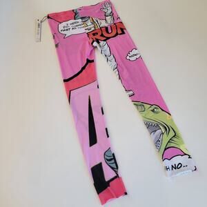 Rundholz Leggings Black Label Comic Print Cotton Jersey Pink Stretch Medium NWT